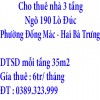 Cho thuê nhà 3 tầng Ngõ 190 Lò Đúc, Phường Đống Mác, Quận Hai Bà Trưng, Hà Nội